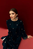 URGE-2PC VELVET EMBROIDERED SHIRT WITH VELEVT EMBROIDERED SLEEVES & TROUSER-BIC-D21