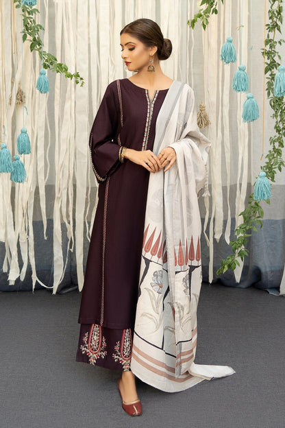 URGE-3PC DHANAK EMBROIDERY SHIRT  WITH COUTURE PRINT SHAWL DUPATTA-BIC-3202
