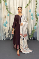 URGE-3PC DHANAK EMBROIDERY SHIRT  WITH COUTURE PRINT SHAWL DUPATTA-BIC-3202