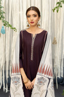 URGE-3PC DHANAK EMBROIDERY SHIRT  WITH COUTURE PRINT SHAWL DUPATTA-BIC-3202