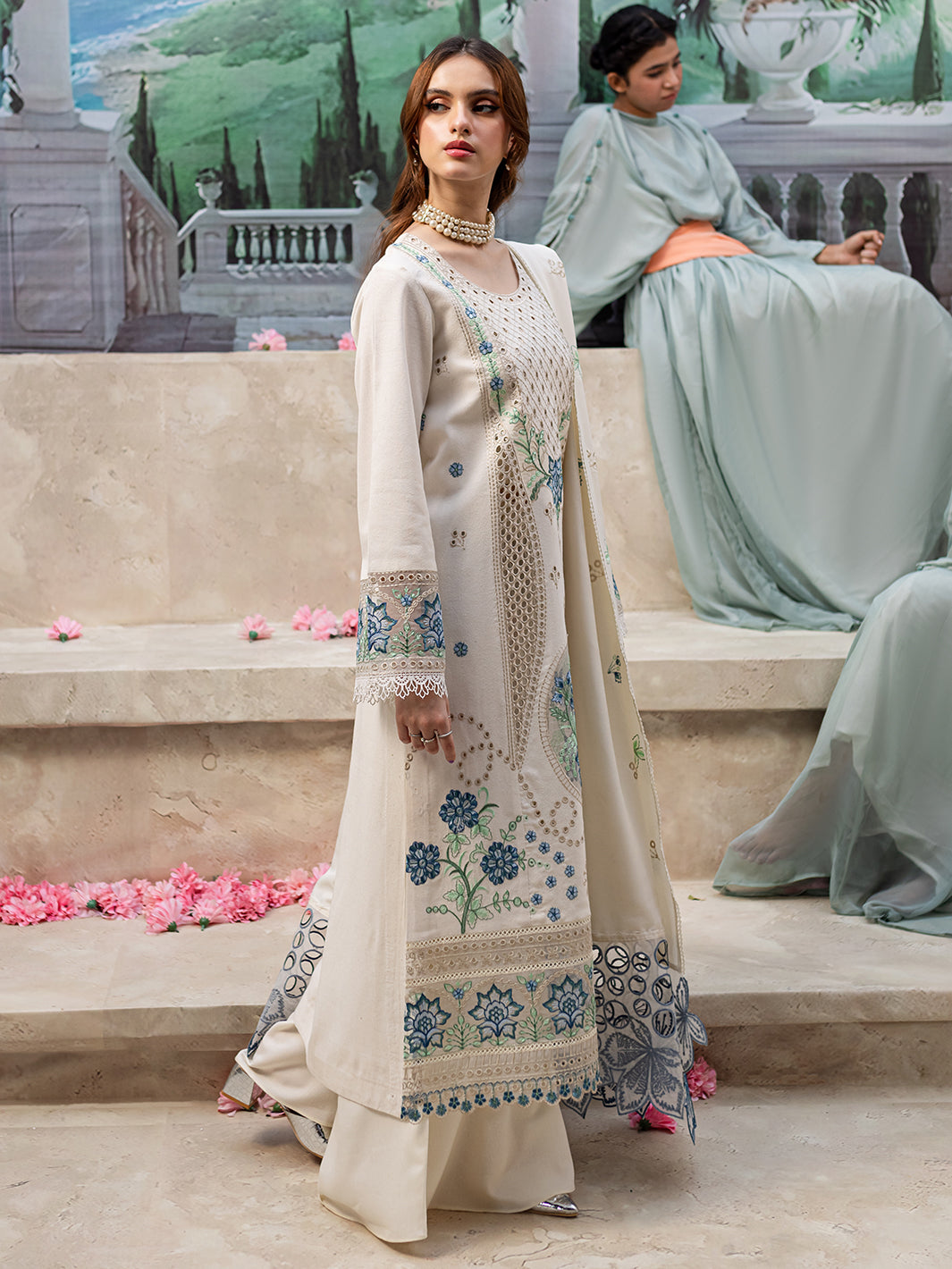 JAZMIN-3PC LAWN LASER EMBROIDERED SHIRT WITH MONARK LASER CUT EMBROIDERED READY TO WEAR DUPATTA-BIC-3650