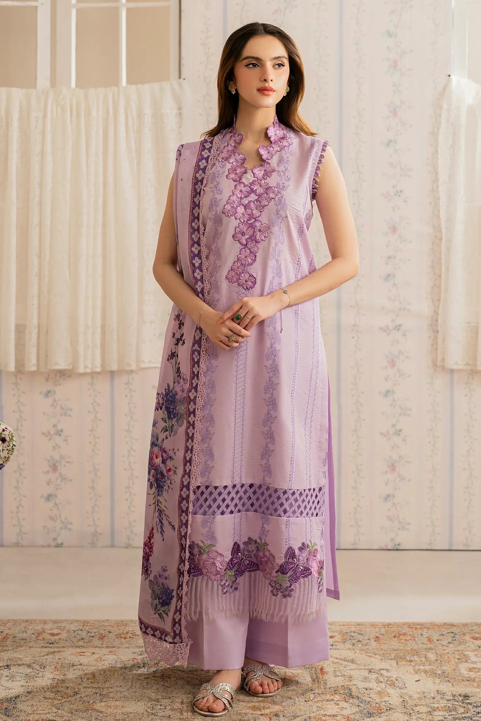 ASIFA NABEEL-3PC LAWN EMBROIDERED SHIRT WITH MONARK PRINTED DUPATTA AND TROUSER-BIC-3756