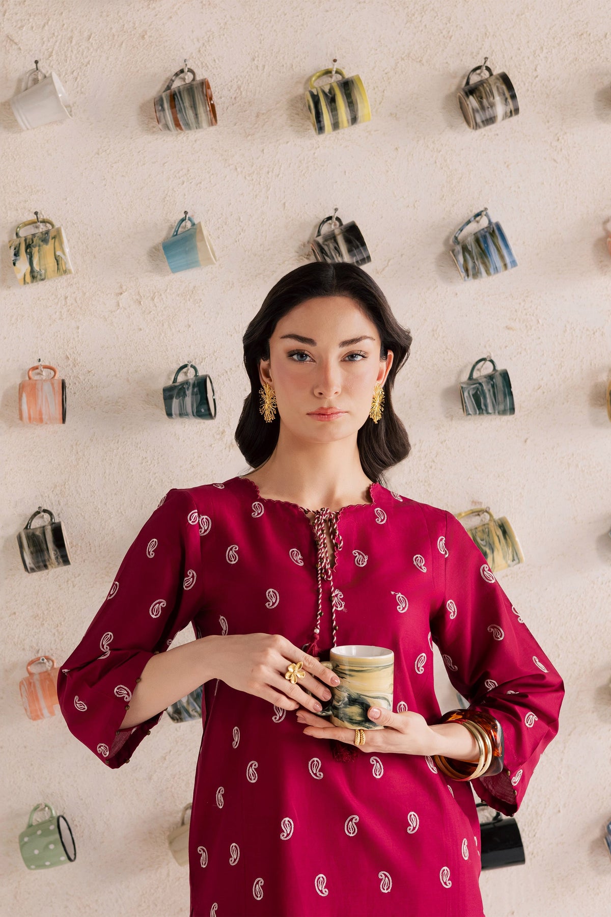 BATIK-2PIECE DHANAK EMBROIDERED SHIRT WITH DHANAK EMB SLEEVES-BIC-15009
