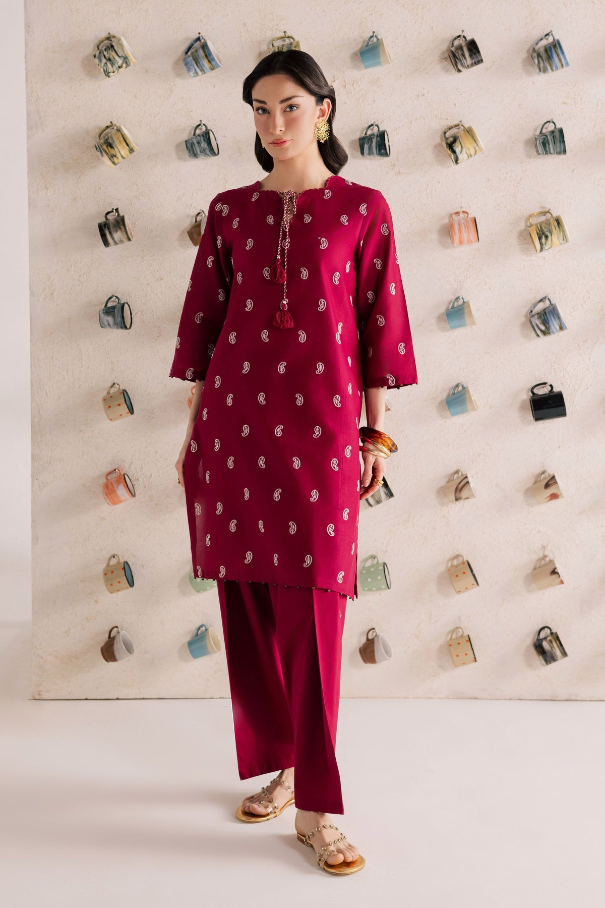 BATIK-2PIECE DHANAK EMBROIDERED SHIRT WITH DHANAK EMB SLEEVES-BIC-15009