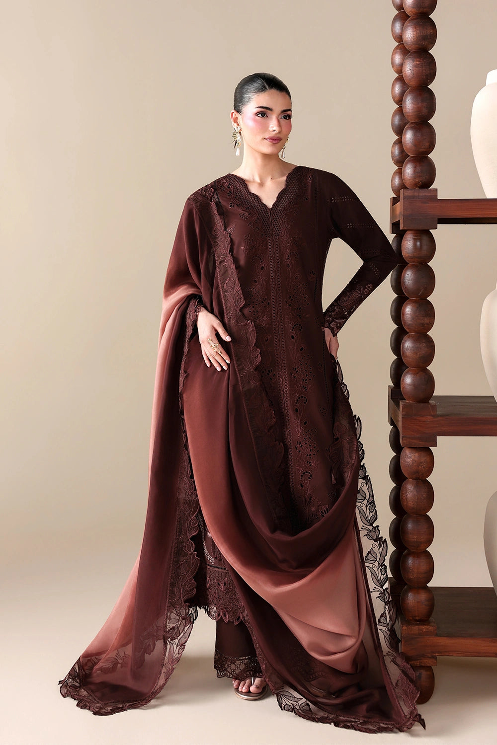 BATIK-3PC DHANAK EMBROIDERED SHIRT WITH WOOL PRINT EMBROIDERED SHAWL AND TROUSER -BIC-5176