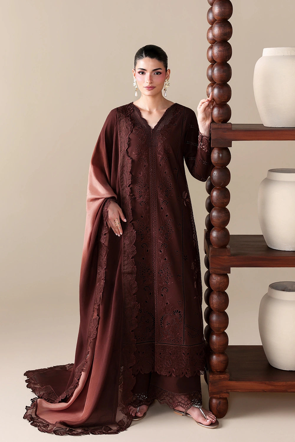 BATIK-3PC DHANAK EMBROIDERED SHIRT WITH WOOL PRINT EMBROIDERED SHAWL AND TROUSER -BIC-5176