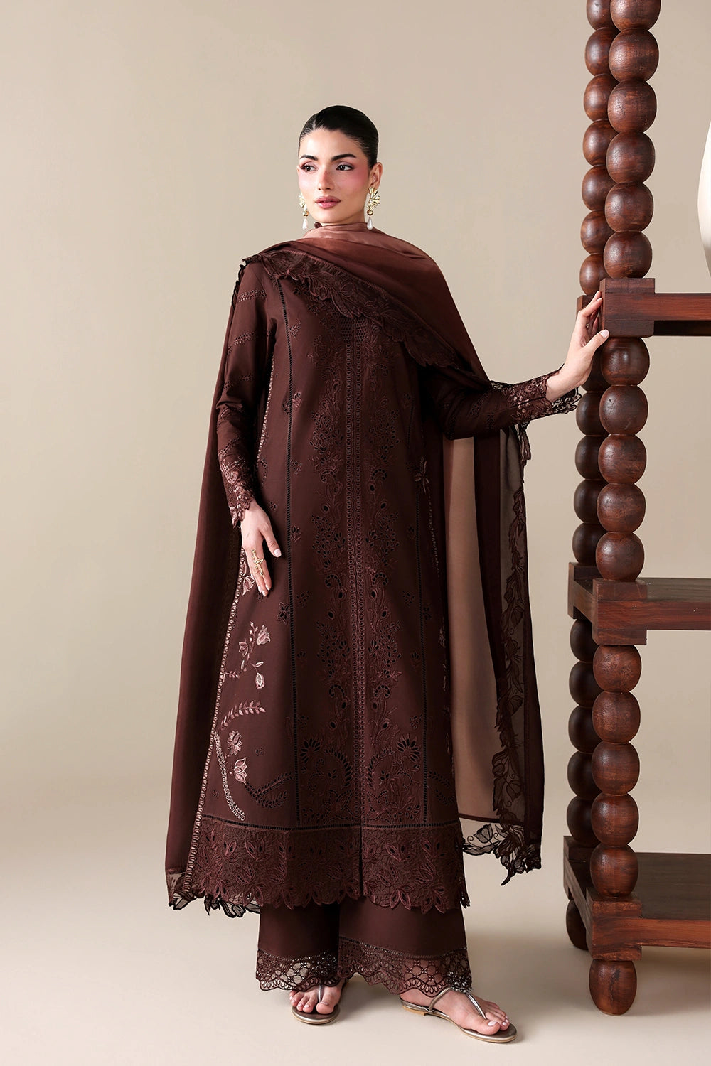 BATIK-3PC DHANAK EMBROIDERED SHIRT WITH WOOL PRINT EMBROIDERED SHAWL AND TROUSER -BIC-5176