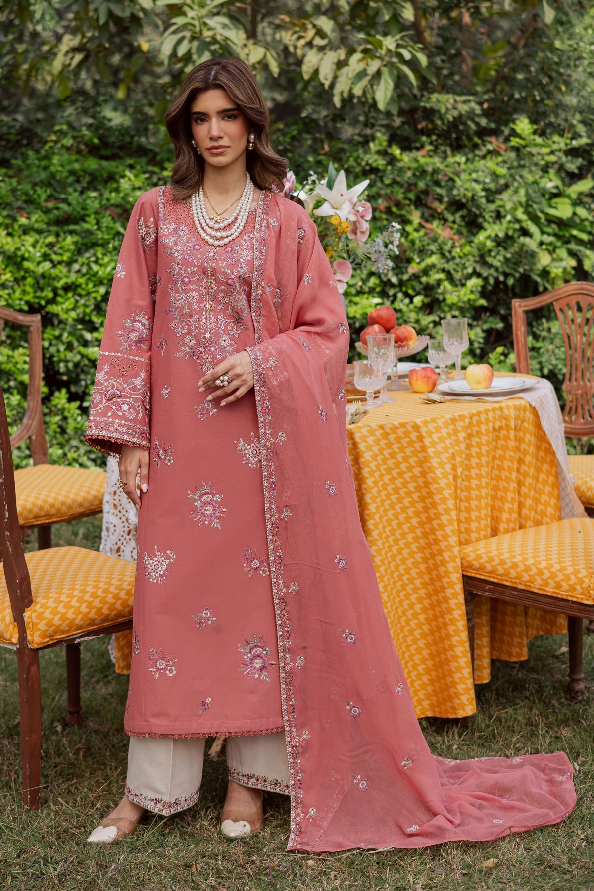 BATIK-3PC DHANAK EMBROIDERED SHIRT WITH CHIFFON EMB DUPATTA AND EMB TROUSER -BIC-5185