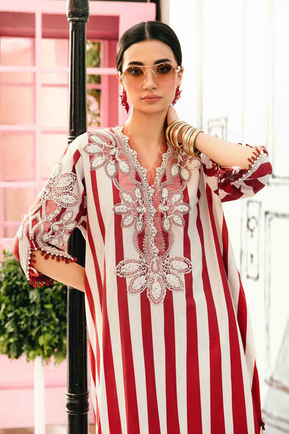 MARIA.B-3PC LAWN EMBROIDERED PRINTED SHIRT WITH CHIFFON PRINT DUPATTA AND PRINT TROUSER-BIC-