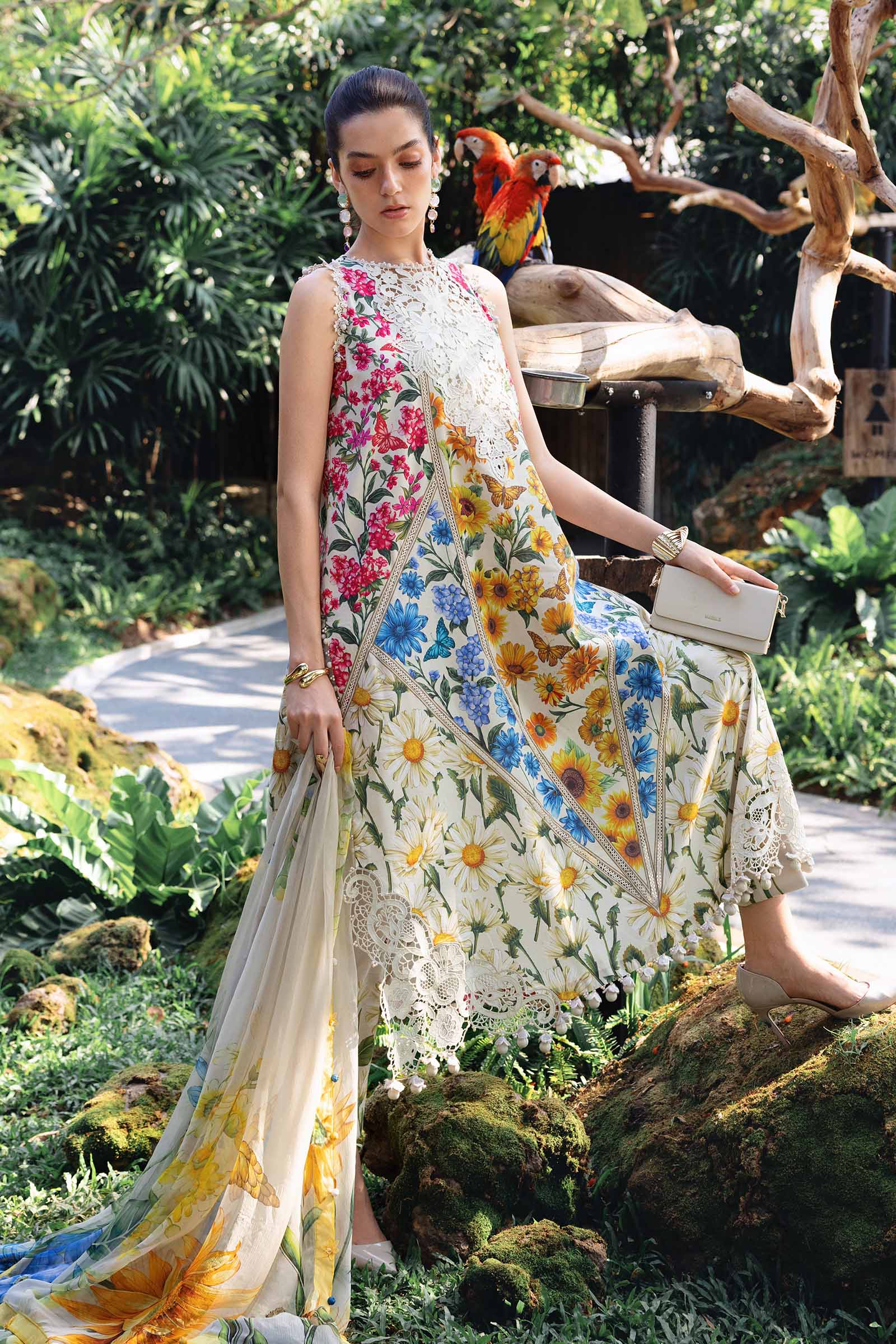MARIA.B-3PC LAWN DIGITAL PRINTED EMB SHIRT WITH SILK PRINTED DUPATTA AND PRINTED TROUSER-BIC-017