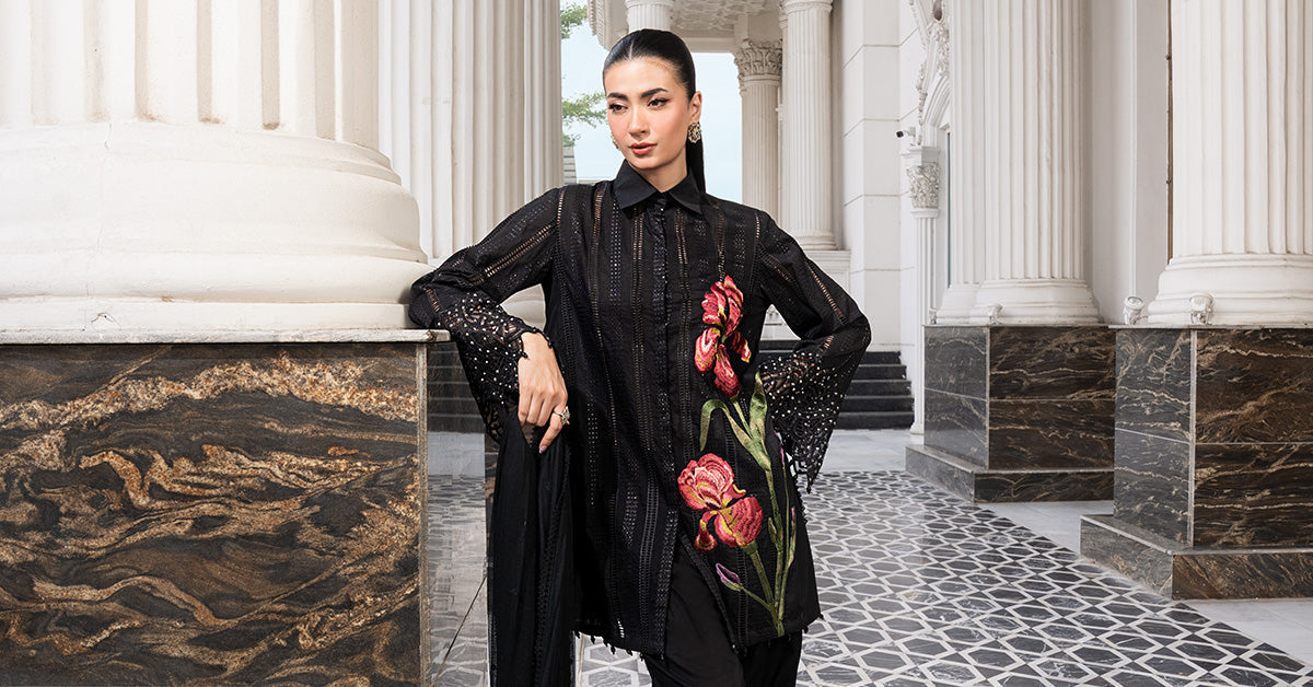 MARIA.B-3PC DHANAK EMBROIDERED SHIRT WITH CHIFFON EMBROIDERED DUPATTA AND TROUSER-BIC-5202
