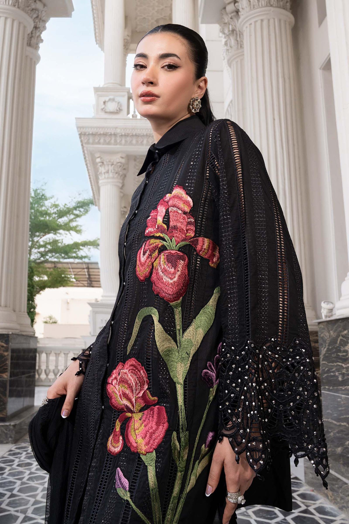 MARIA.B-3PC DHANAK EMBROIDERED SHIRT WITH CHIFFON EMBROIDERED DUPATTA AND TROUSER-BIC-5202