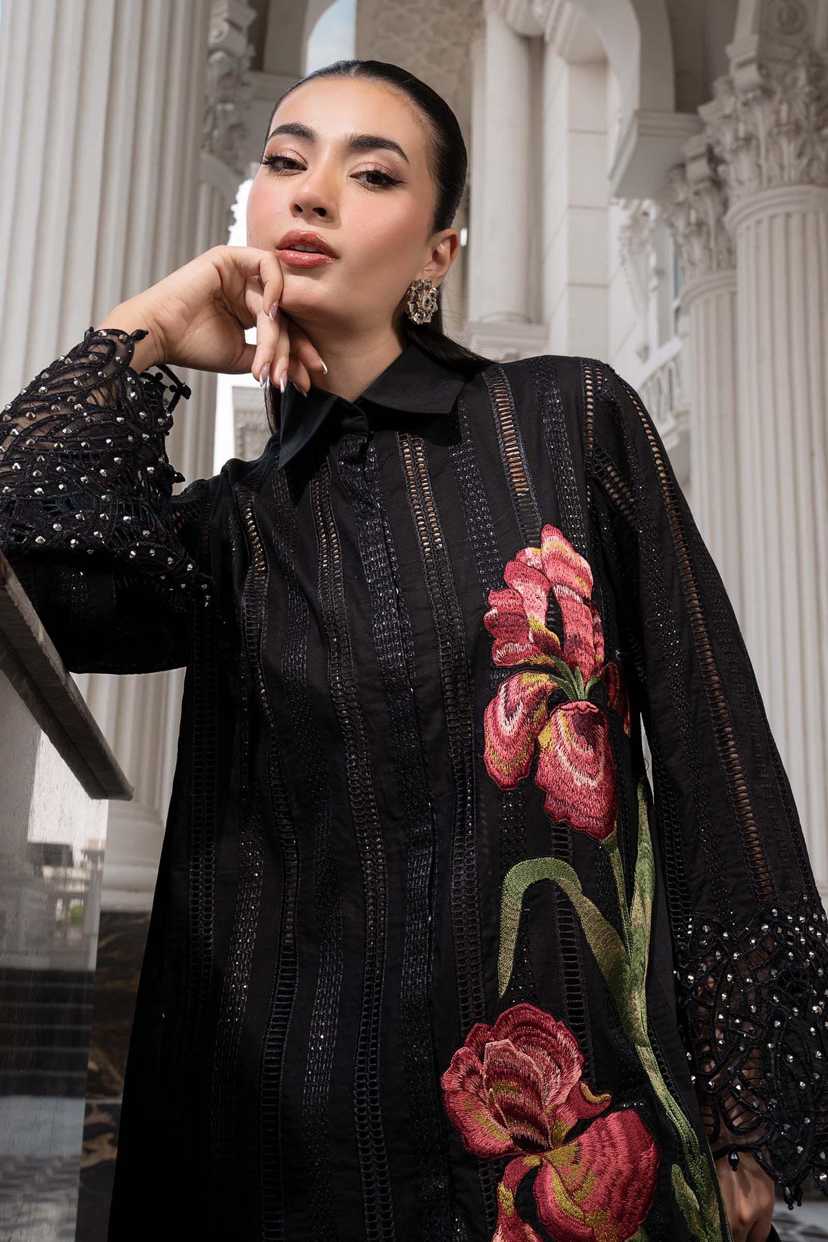 MARIA.B-3PC DHANAK EMBROIDERED SHIRT WITH CHIFFON EMBROIDERED DUPATTA AND TROUSER-BIC-5202