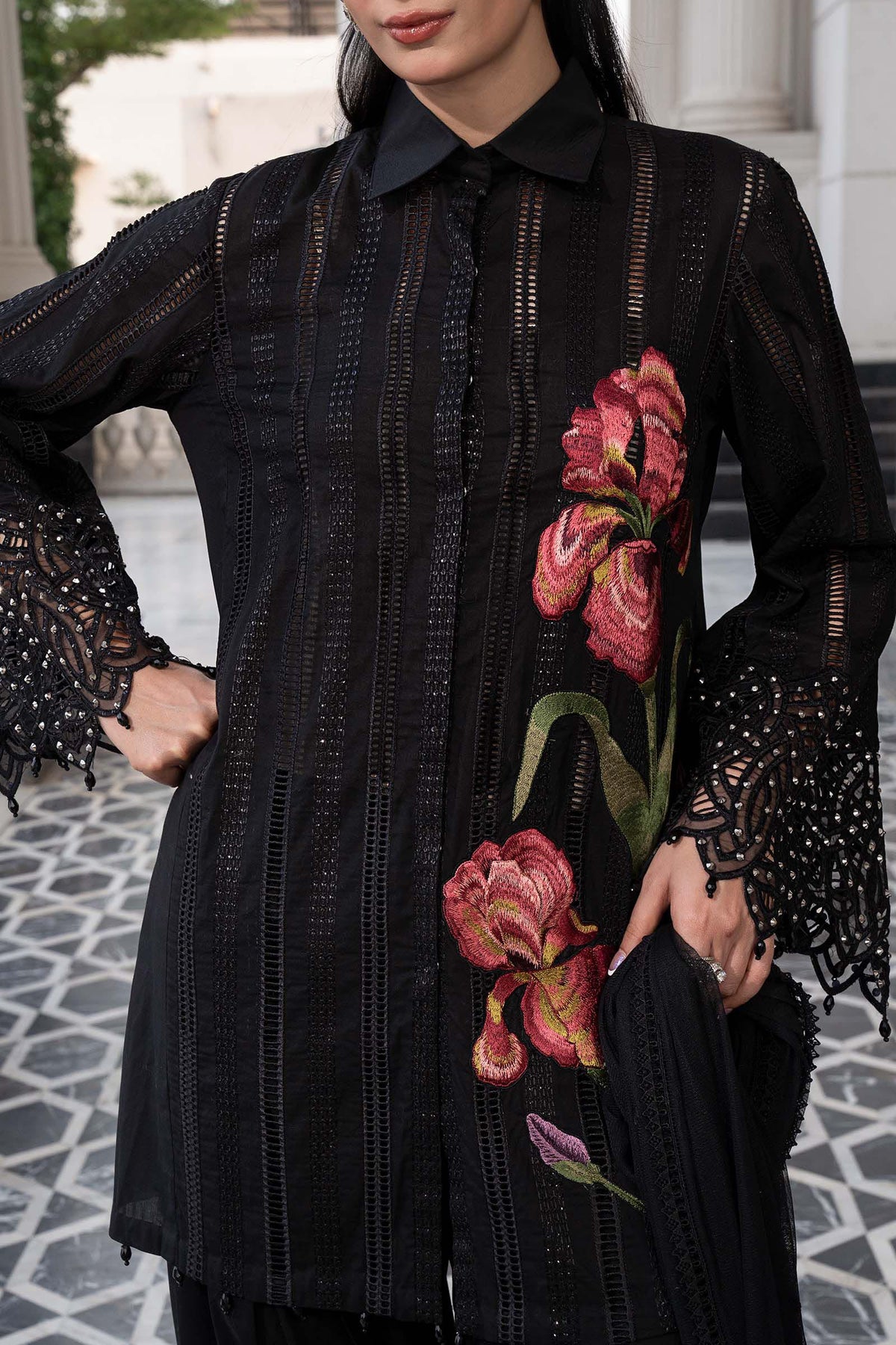 MARIA.B-3PC DHANAK EMBROIDERED SHIRT WITH CHIFFON EMBROIDERED DUPATTA AND TROUSER-BIC-5202