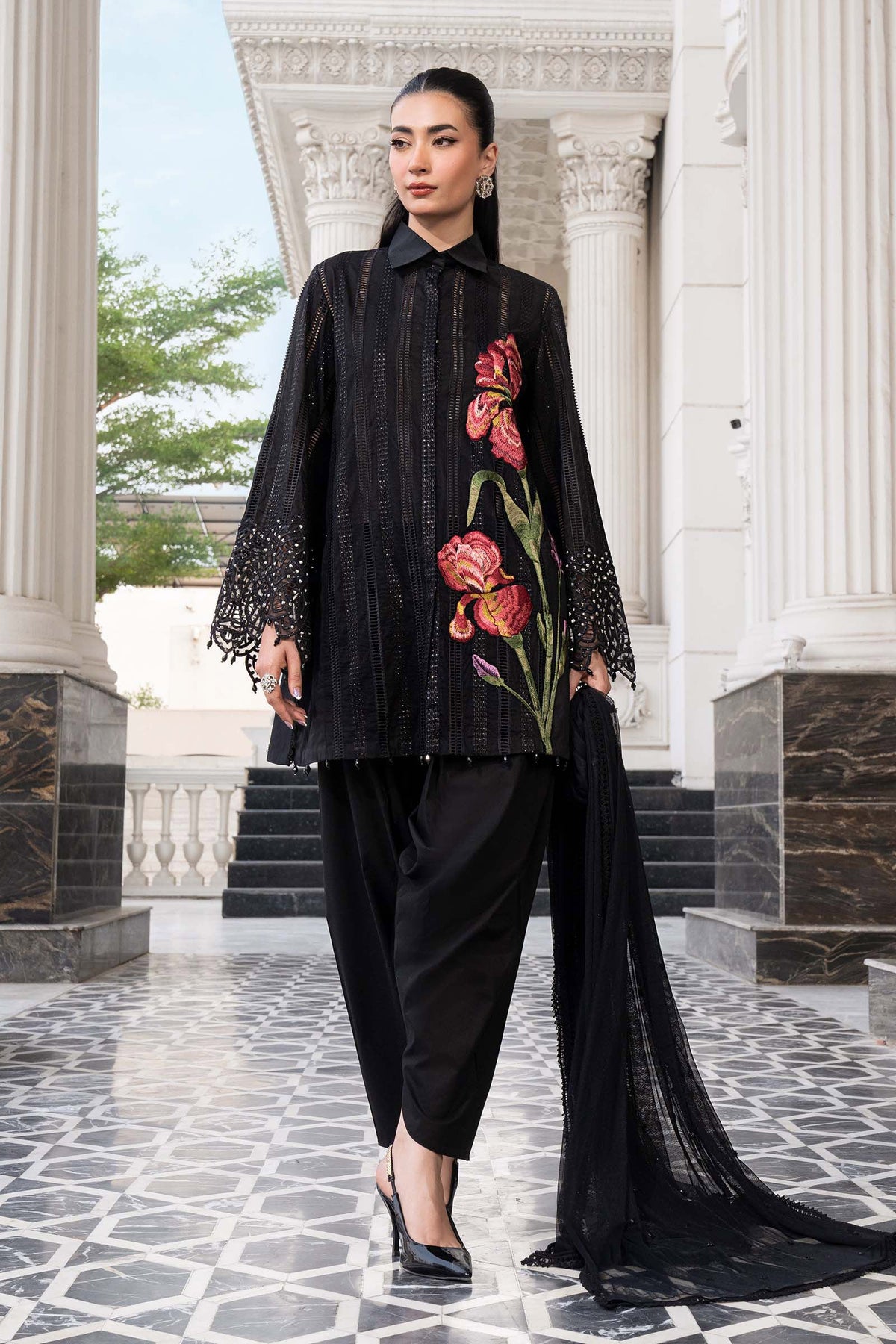 MARIA.B-3PC DHANAK EMBROIDERED SHIRT WITH CHIFFON EMBROIDERED DUPATTA AND TROUSER-BIC-5202