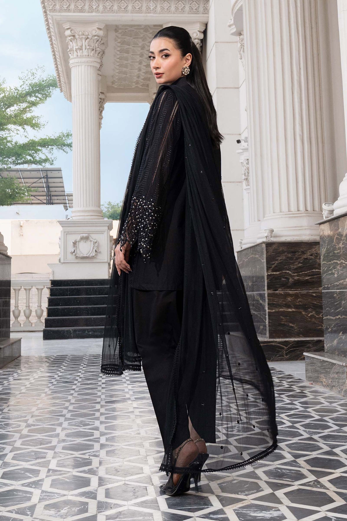MARIA.B-3PC DHANAK EMBROIDERED SHIRT WITH CHIFFON EMBROIDERED DUPATTA AND TROUSER-BIC-5202