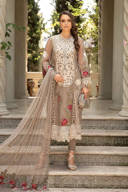 MARIA B- LAWN 3PC CHIKENKARI EMBROIDERED SHIRT WITH ORGANZA EMBROIDERED READY TO WEAR DUPATTA WITH TROUSER -BIC-3429