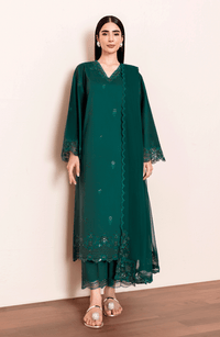 SERAN-3PC DHANAK EMBROIDERED SHIRT WITH SILK EMBROIDERED DUPATTA AND TROUSER-BIC-5196