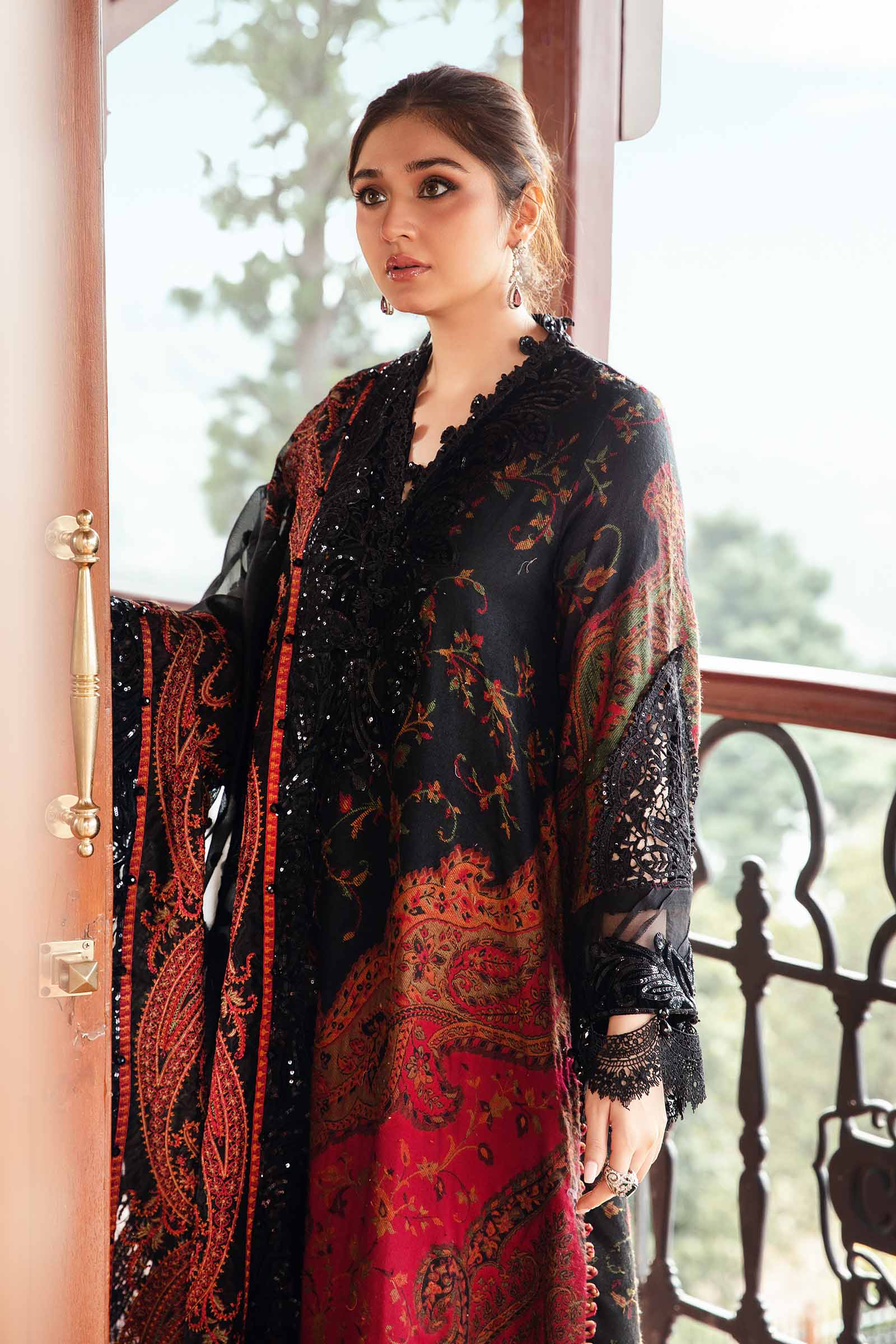 MARIA.B-3PC LAWN PRINTED EMB SHIRT WITH CHIFFON PRINT DUPATTA AND PRINT TROUSER-BIC-2528