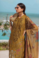 MARIA.B-3PC DHANAK EMBROIDERED SHIRT WITH COUTRAI PRINTED SHAWL AND TROUSER-BIC-5216