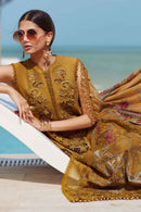 MARIA.B-3PC DHANAK EMBROIDERED SHIRT WITH COUTRAI PRINTED SHAWL AND TROUSER-BIC-5216