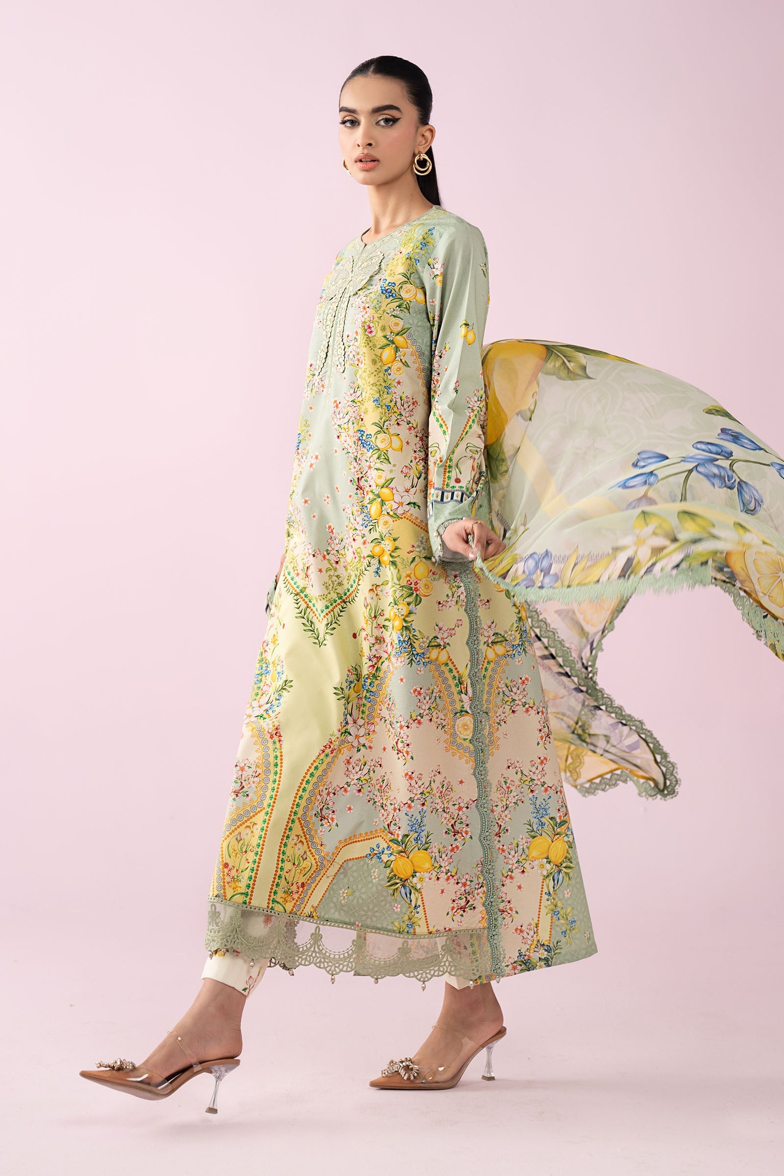 MARIA.B-3PC LAWN PRINTED EMB SHIRT WITH SILK PRINTED DUPATTA AND TROUSER-BIC-037
