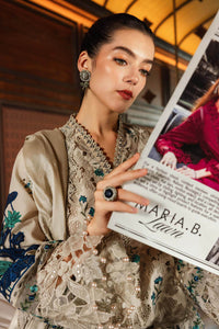 MARIA.B-3PC KHADDAR LASERWORK EMBROIDERED SHIRT WITH COURTRAI PRINTED SHAWL AND TROUSER-BIC-5192
