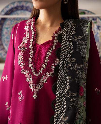 REPUBLIC-3PC DHANAK SEQUENCE EMBROIDERED SHIRT WITH COURTRAI PRINTED SHAWL & DHANAK TOUSER-BIC-4209