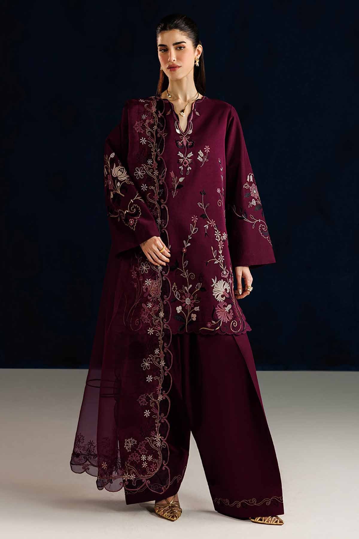 IZNIK-3PC LAWN EMBROIDERED SHIRT WITH ORGANZA EMBROIDERED DUPATTA AND TROUSER-BIC-4844
