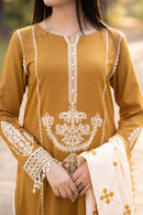 LIBAAS-3PC DHANAK EMBROIDERED SHIRT WITH DHANAK EMBROIDERED SHAWL AND TROUSER BIC-4281