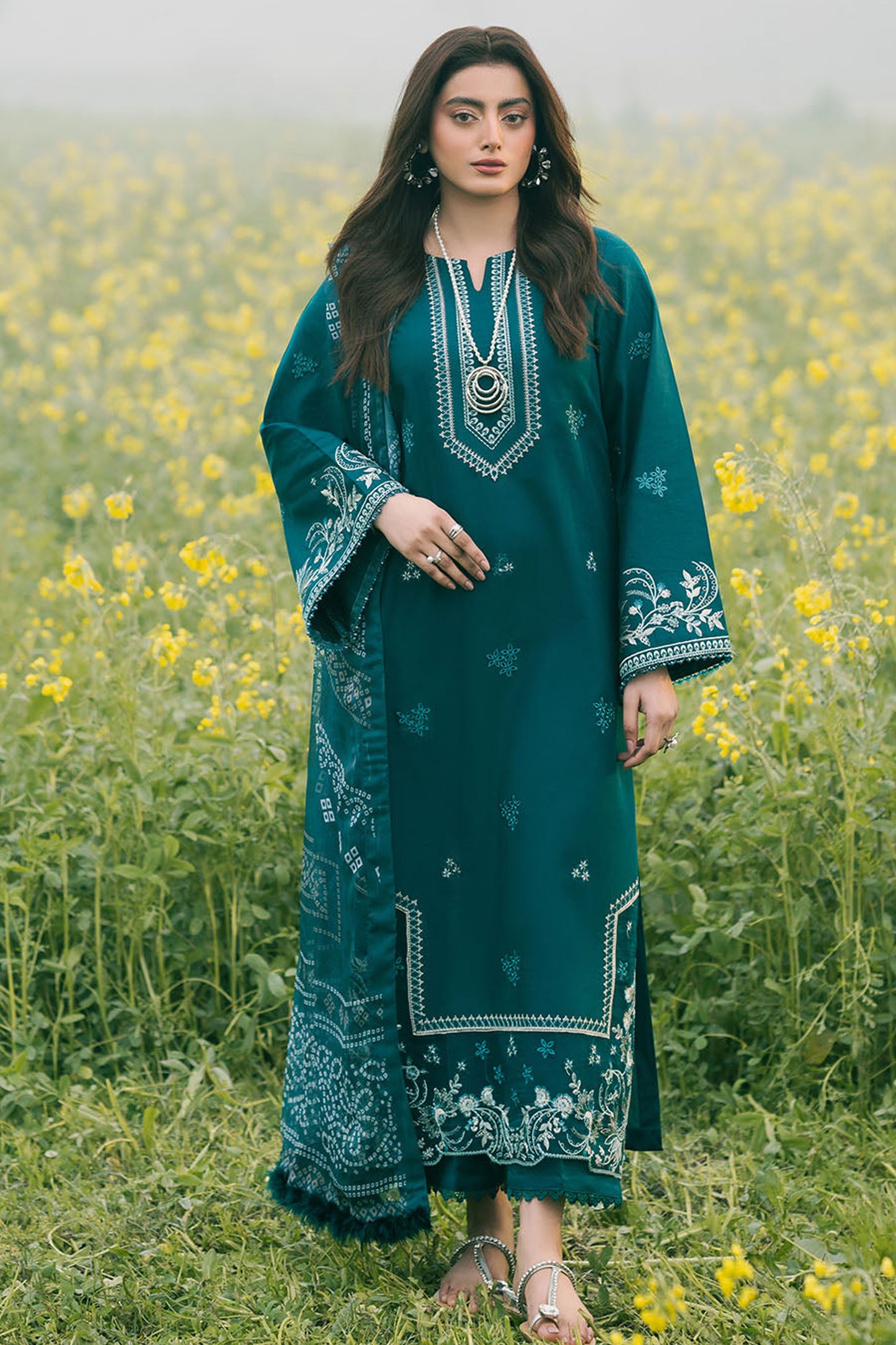 IZEL-3PC LAWN EMBROIDERED SHIRT WITH MONARK PRINT DUPATTA AND TROUSER-BIC-3687