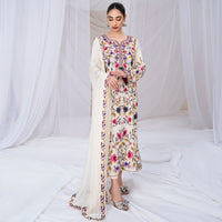 SAPPHIRE-3PC DHANAK EMBROIDERED SHIRT WITH BAMBER CHIFFON EMBROIDERED DUPATTA & TROUSER-BIC-4299