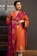 ZARASHAHJAHAN-3PC DHANAK EMBROIDERED SHIRT WITH WOOL PRINTED SHAWL AND TROUSER-BIC-4121