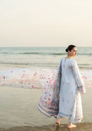 QALAMQAR - 3PC LAWN EMBROIDERED SHIRT WITH MONARK PRINTED DUPATTA AND TROUSER-BIC-3663