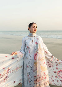 QALAMQAR - 3PC LAWN EMBROIDERED SHIRT WITH MONARK PRINTED DUPATTA AND TROUSER-BIC-3663