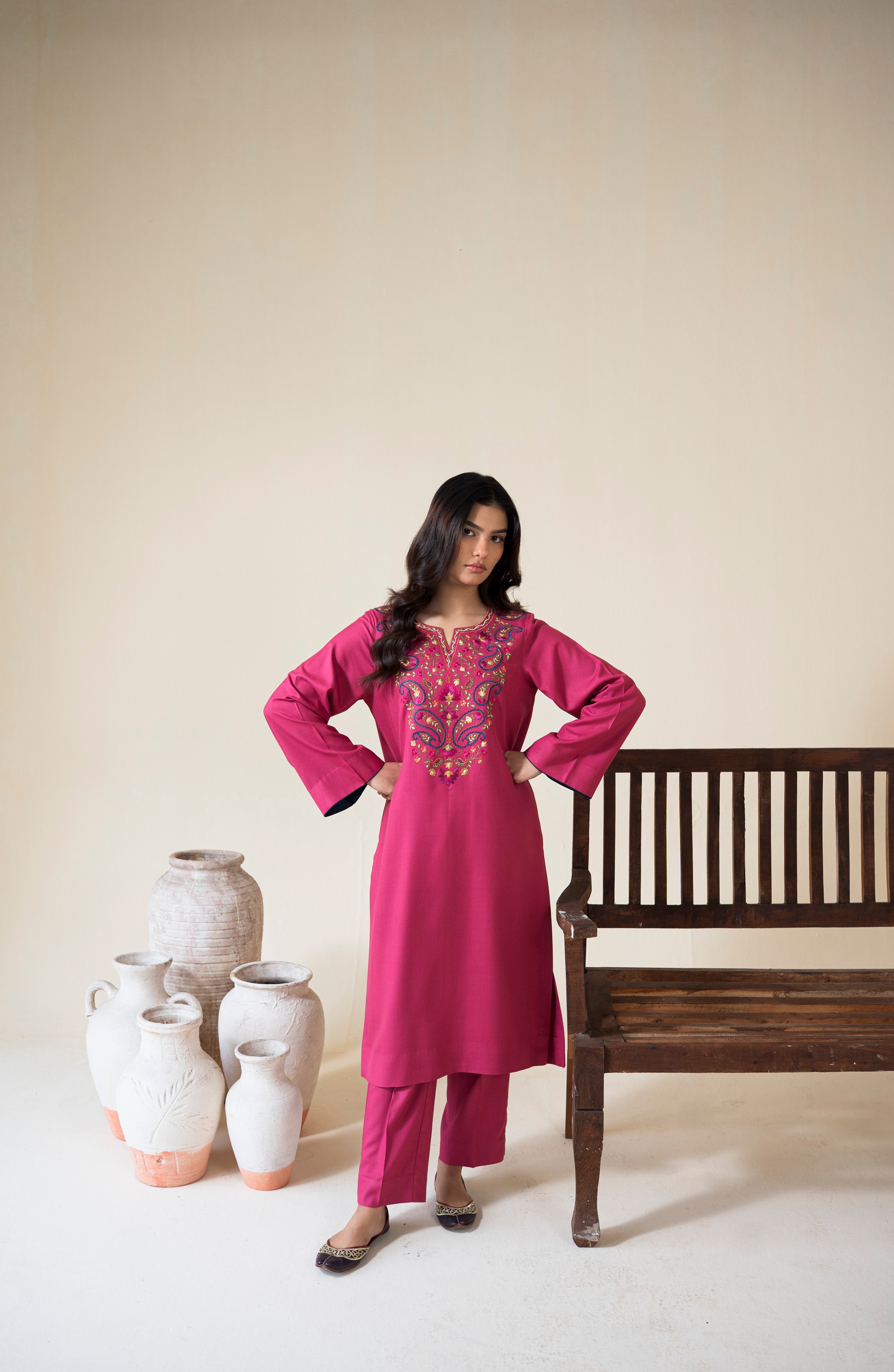ASLING-3PC DHANAK EMBROIDERED SHIRT WITH DHANAK EMBROIDERED SHAWL AND TROUSER-BIC-4420
