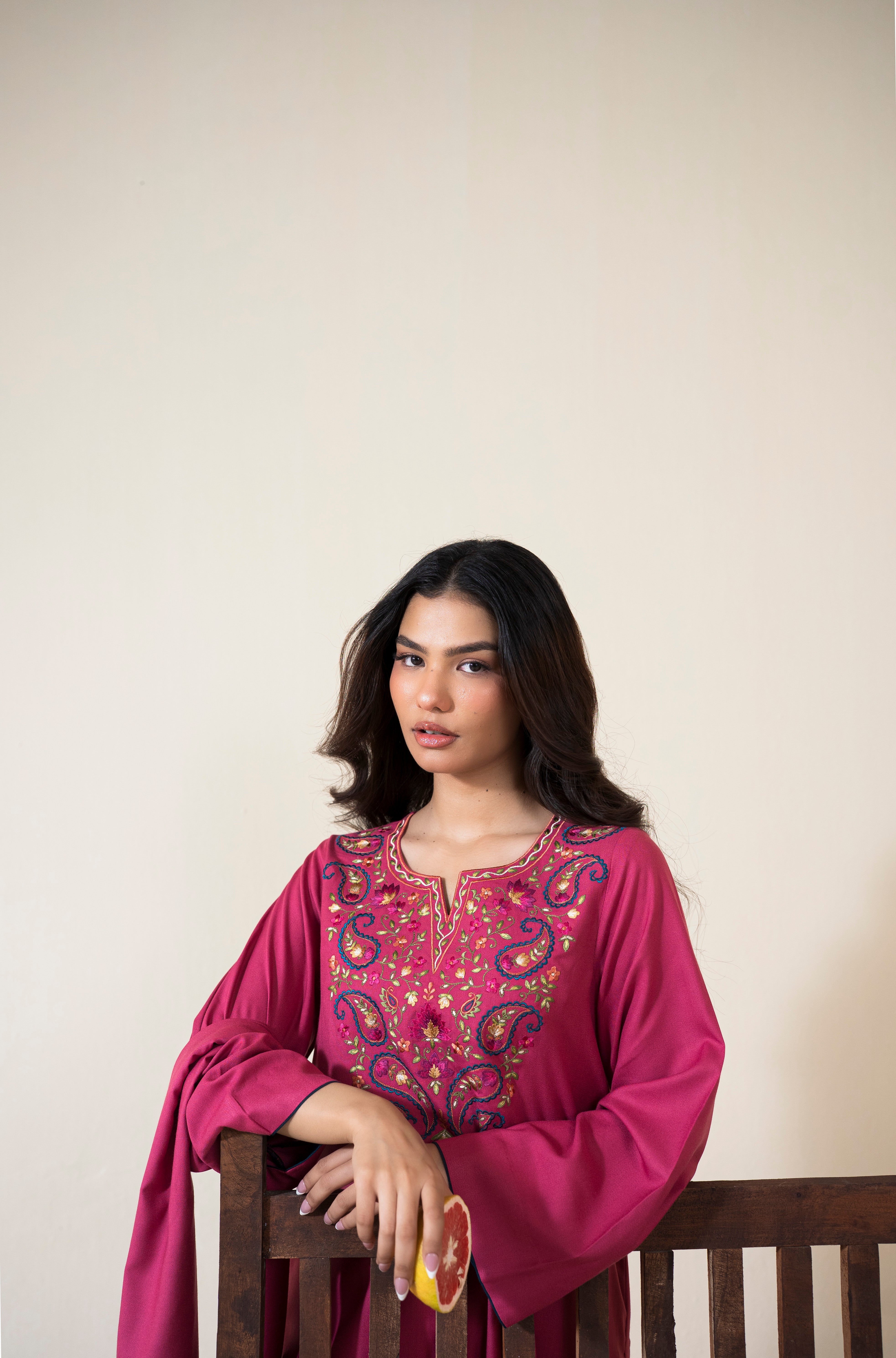 ASLING-3PC DHANAK EMBROIDERED SHIRT WITH DHANAK EMBROIDERED SHAWL AND TROUSER-BIC-4420