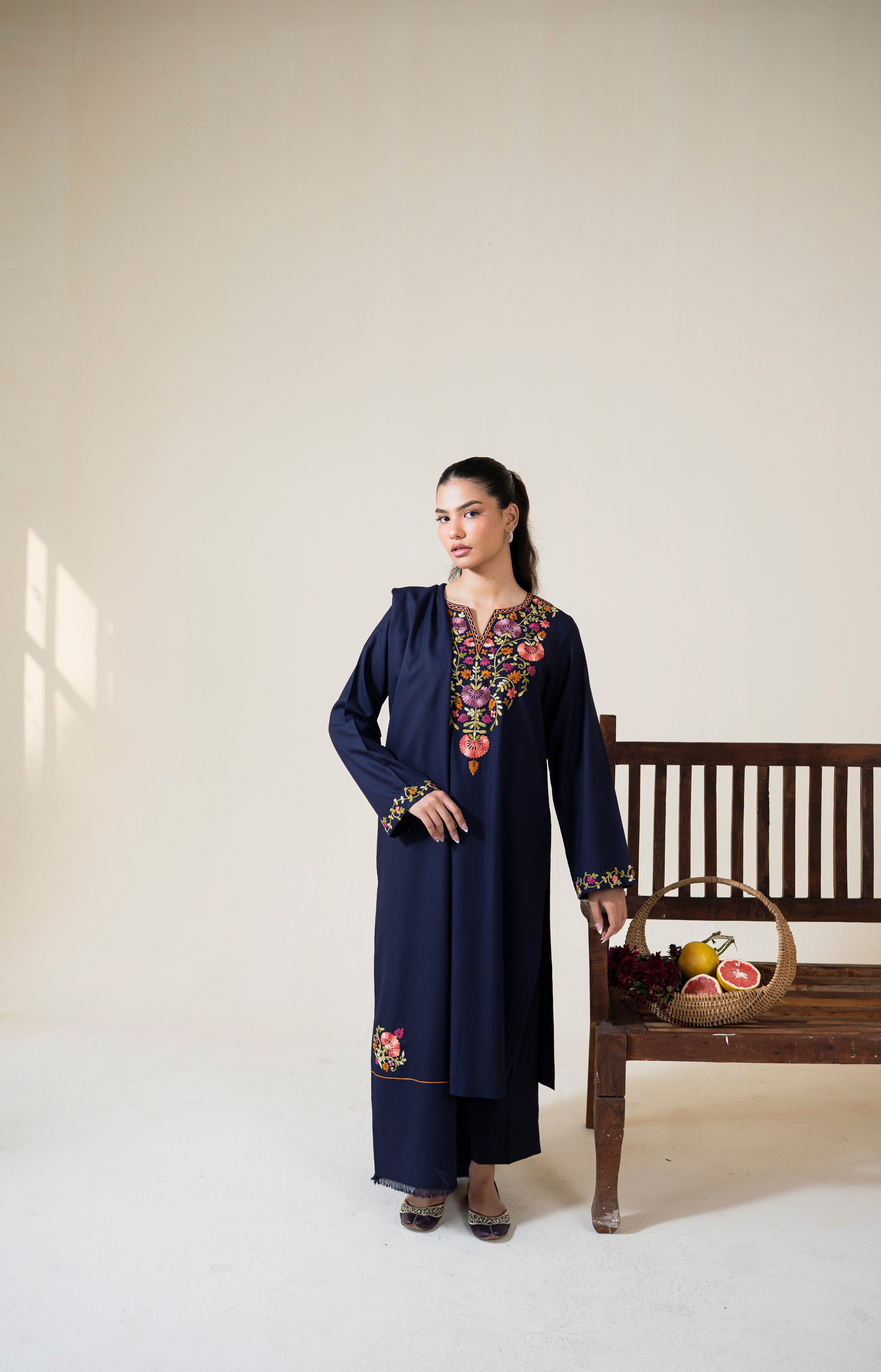 AISLING-3PC DHANAK EMBROIDERED SHIRT WITH DHANAK EMBROIDERED SHAWL AND TROUSER-BIC-5048