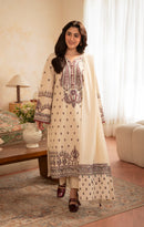 ZARA SHAHJAHAN-3PC DHANAK EMBROIDERED SHIRT WITH DHANAK EMBROIDERED SHAWL AND EMB TROUSER-BIC-5153