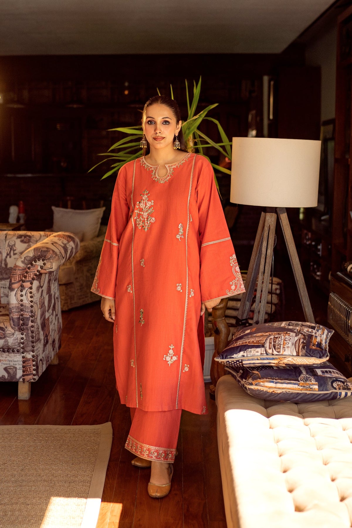 URGE-2PC DHANAK EMBROIDERED SHIRT AND EMBROIDRED SLEEVES-BIC-130