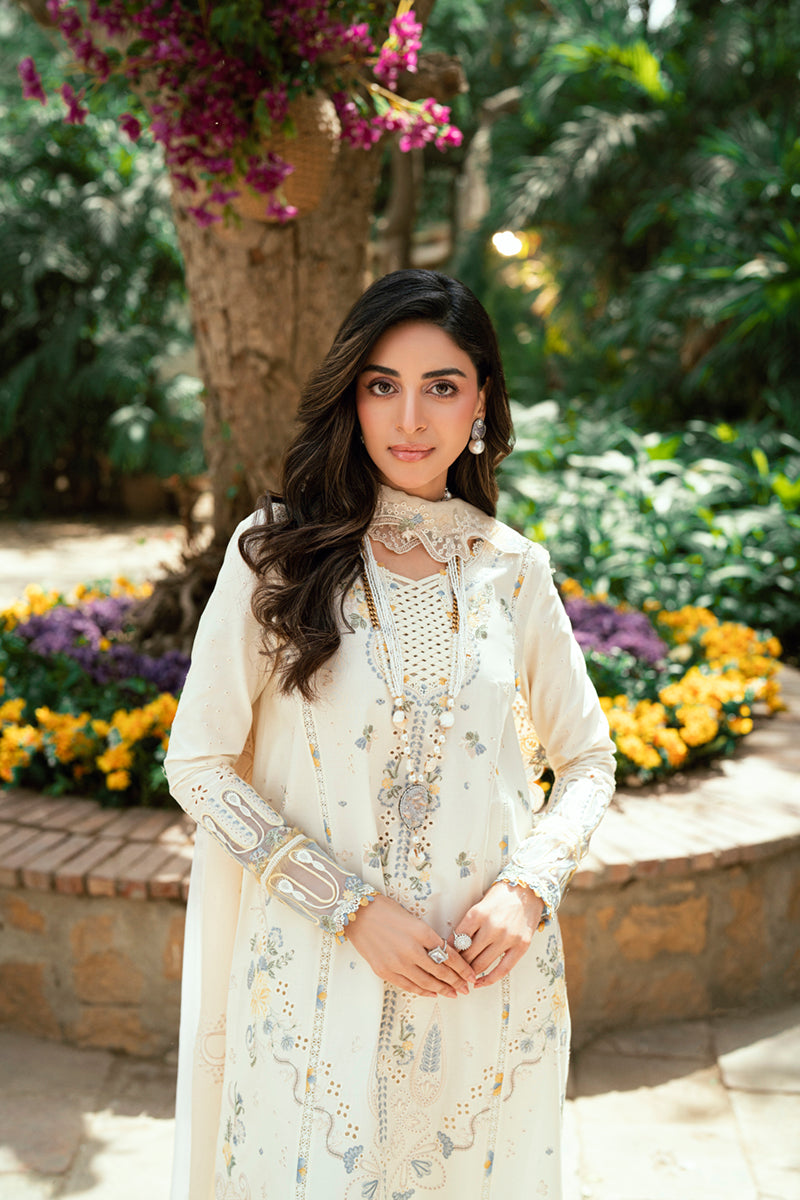 QALAMQAR - 3PC LAWN EMBROIDERED SHIRT WITH NET EMBROIDERED DUPATTA AND TROUSER -BIC-3801
