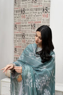 URGE-3PC DHANAK EMBROIDERED SHIRT WITH COUTRAI WOOL PRINTED SHAWL & EMB TROUSER-BIC-4007