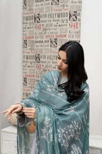 URGE-3PC DHANAK EMBROIDERED SHIRT WITH COUTRAI WOOL PRINTED SHAWL & EMB TROUSER-BIC-4007