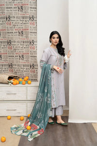 URGE-3PC DHANAK EMBROIDERED SHIRT WITH COUTRAI WOOL PRINTED SHAWL & EMB TROUSER-BIC-4007