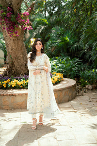 QALAMQAR - 3PC LAWN EMBROIDERED SHIRT WITH NET EMBROIDERED DUPATTA AND TROUSER -BIC-3801