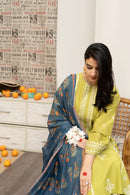 URGE-3PC DHANAK EMBROIDERED SHIRT WITH COUTRAI WOOL PRINT SHAWL AND EMB TROUSER-BIC-4013