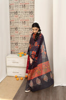 URGE-3PC DHANAK EMBROIDERED SHIRT WITH COUTRAI PRINTED SHAWL AND EMB TROUSER-BIC-4059