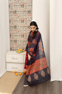URGE-3PC DHANAK EMBROIDERED SHIRT WITH COUTRAI PRINTED SHAWL AND EMB TROUSER-BIC-4059