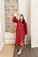 URGE-3PC DHANAK EMBROIDERED SHIRT WITH COUTRAI PRINTED SHAWL AND EMB TROUSER-BIC-4059