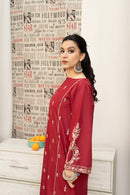 URGE-3PC DHANAK EMBROIDERED SHIRT WITH COUTRAI PRINTED SHAWL AND EMB TROUSER-BIC-4059